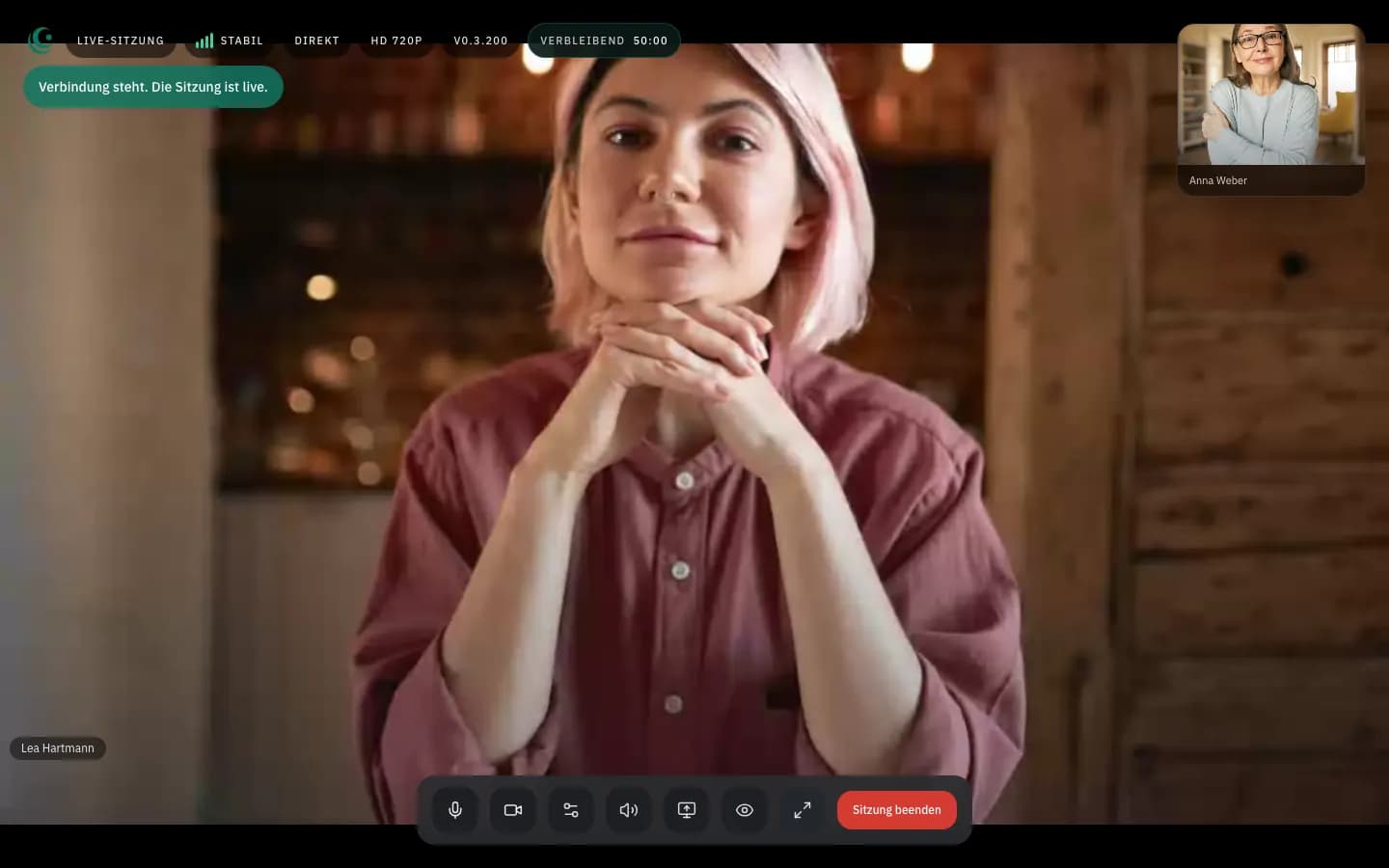 Aktive Lurena Videositzung im Browser